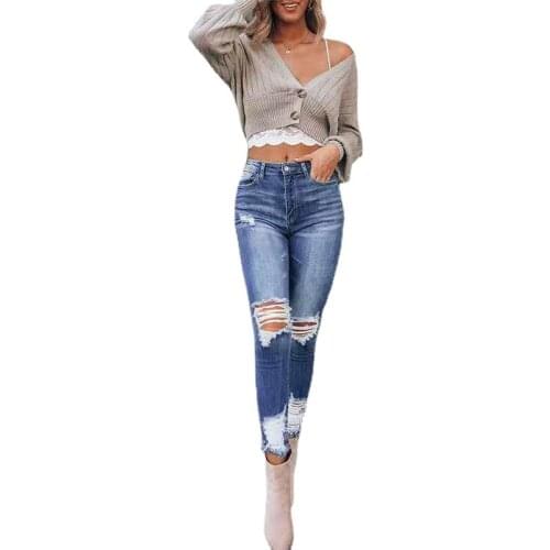 Hot Sale Ripped Jeans for Women Sexy Skinny Denim Jeans Fashion Street Casual Pencil Pants Female Spring and Summer Clothing