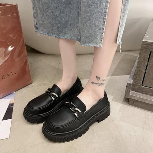 Lisapie Loafers Large Size Shoes Genuine Leather Fashion Shoes Female British Style New Thick-soled College Style Casual Loafers