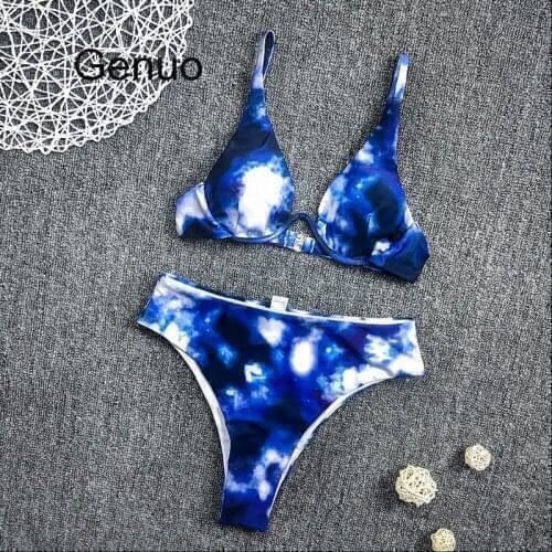 Micro Bikini Printed Sexy Tie Dye Bikini Women Push Up Padded Swimsuit High Waist Swimwear Ladies 2 Pieces Bathing Suits
