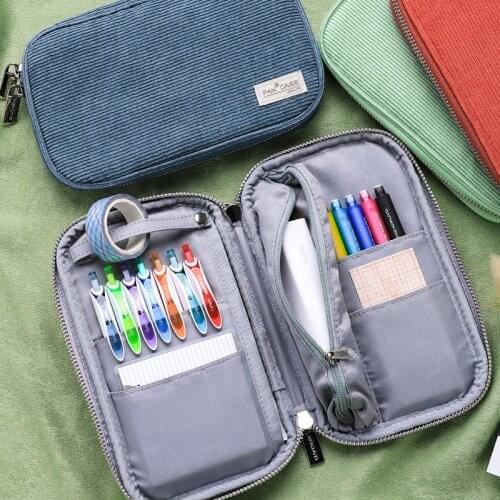 KOKUYO Cute Pencil Pouch Large Capacity Simple Stationery Storage Bag Corduroy Pencil Case Back To School Supplies