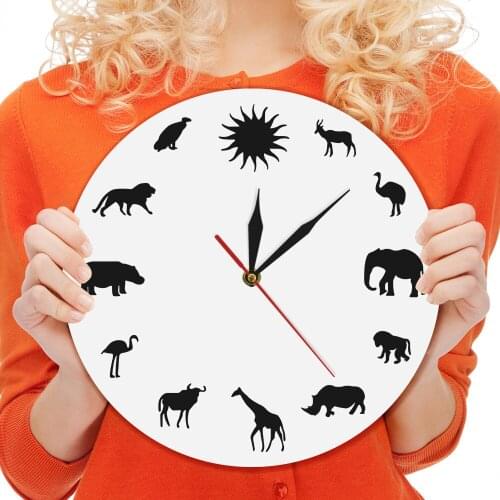 Wildlife Animals Wall Clock African Giraffe Elephant Lion Hippo Clock African Wildling Silent Preservationist Clock