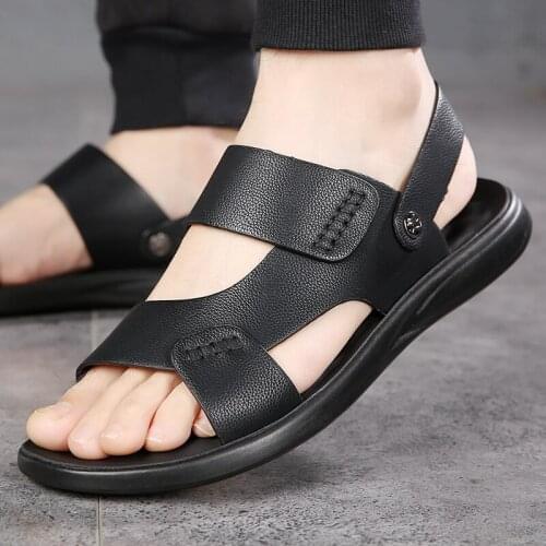 UYOYU 2021 New Big Size Genuine Leather Cowhide Men Sandals Summer Quality Beach Slippers Casual Sneakers Outdoor Beach Shoes