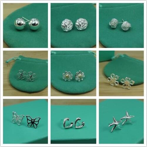New 2021 Jewelry 925 Silver Flower/Heart/Starfish Stud Earrings Wedding Jewelry Earrings For Women Girl Party Gift