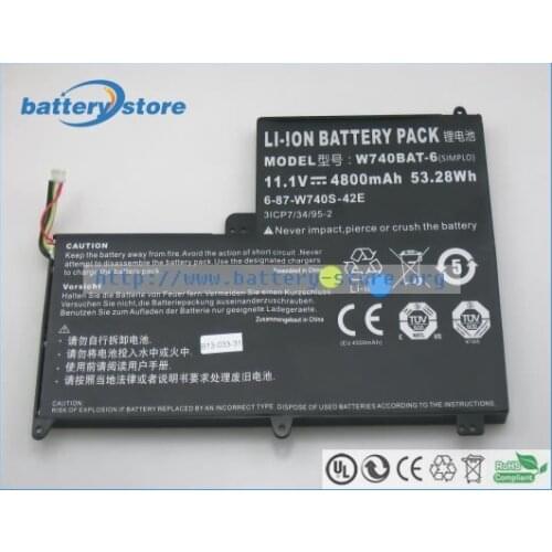 New Genuine W740BAT-6, 6-87-W740S-42E1, 3ICP7/34/95-2 battery for CLEVO W740SU , S413, NP2740 battery 11.1V, 4800mAh, 53.28W