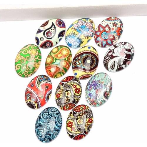 Onwear 20pcs oval cabochon glass 18x25mm mixed flower photo handmade diy jewelry cabochons
