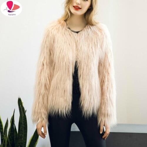 New 2020 Winter Women Coat High-grade Elegant Women Shaggy Coat Long Sleeve Fluffy Faux Fur Fourrure Female Plus Size Outerwear