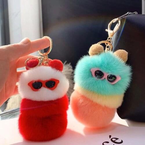 Cute Real Rabbit Fur Caterpillar Pendant Soft Lovely Bag Accessories Genuine Fur Pendant Fashion