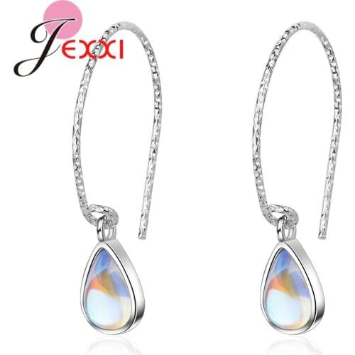Popular Charming Drop Earrings For Women Girls Engagement Exquisite 925 Sterling Silver Jewelry with Waterdrop Crystals