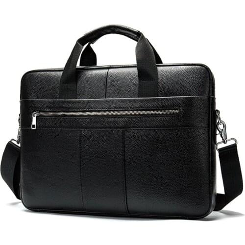 Fashion Genuine Leather Business Mens 14" Laptop bag briefcase Handbag Cowhide Male Messenger bags Shoulder work bags Tote 2020