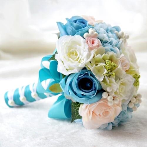 Rose articielle Wedding Bridal Bouquet Artificial Peony Flowers Berry Bride Wedding Holding Flowers bouquet fleur bleu PH035