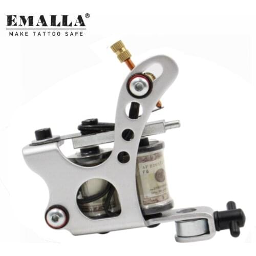 EMALLA Silver Coil Tattoo Machine 10 Wrap Coils Iron Tattoo Gun Liner And Shader Tattoo Machine Equipment Tattoo Supplies