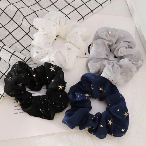New Star Print Chiffon Large Intestine Ring Hair Rope Headdress Girls Sweet Wild Elastic Hair Ties Rope Ponytail Holder