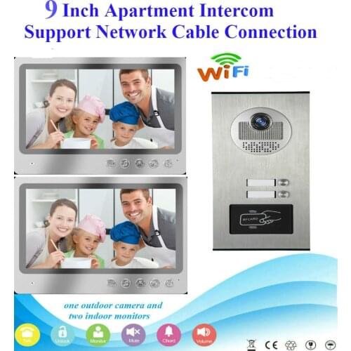 SmartYIBA 9"WIFI Aparment Intercom System Network Cable Connect Building Doorphone Support 32G TF Card 2 Units Video Interphone