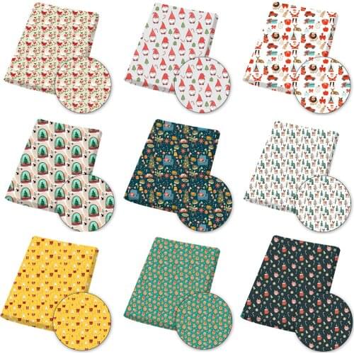 Christmas Polyester Cotton Fabric for Sewing Santa Claus Elk Printed Cloth Sheets Fabric for Dress Handmade Material 45*145cm