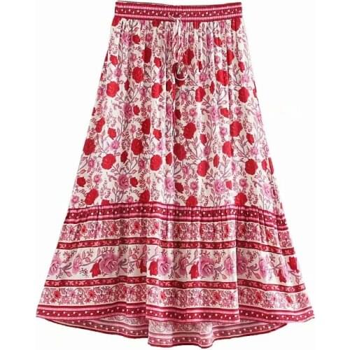 2021 Summer Women Long Floral Print Cotton Female High Waist Elastic Skirts Ladies Sweet Casual Rural Skirts