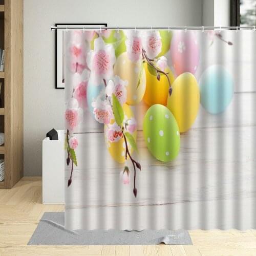 Flowers Color Eggs Shower Curtain Beautiful Easter Art Bathroom Home Decorative Cloth With Hook Washable Fabric Waterproof