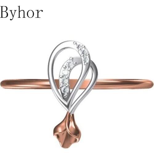 Byhor Solid 14K White+Rose Gold 0.032ct H/SI Natural Diamonds ring Women Fine Jewelry Trendy Wedding Band кольцo кольцa