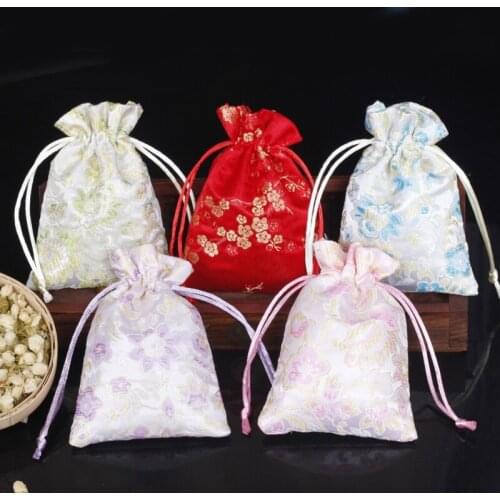 1pc 9x12cm plum flower Elegant Sachet Silk quality Bag Jewelry Beads Pounch