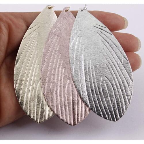 ZWPON 2019 New Large Feather Leather Earrings for Women Fashion Bohemian Rose Gold Statement Earrings Jewelry Wholesale