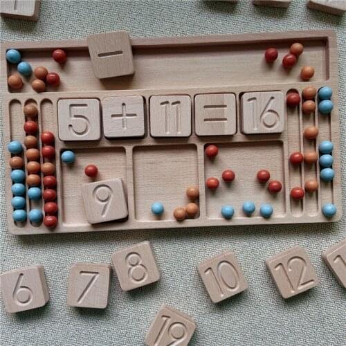 45pcs Kids Math Digital Tracking Board Beech Beads Baby Nordic Wood Toys Writing Practice Montessori Educational Wooden Toys