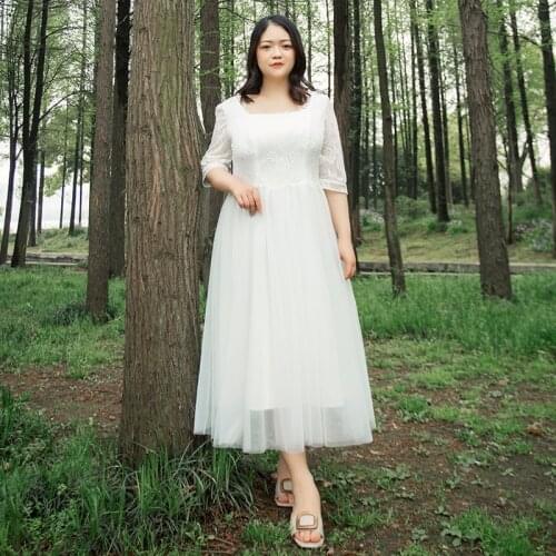 White Half Sleeves Evening Dress Floral Print Square Collar Ankle-Length Fashion New A-Line Plus Size Women Formal Gowns D1205