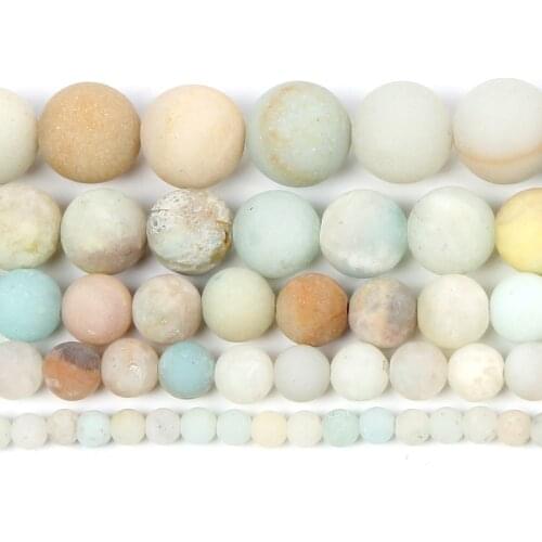Frosted Flower Amazonite Natural Stone Beads Round Loose Beads For Jewelry Making Needlework Bracelet Diy Strand 4 6 8 10 12 MM