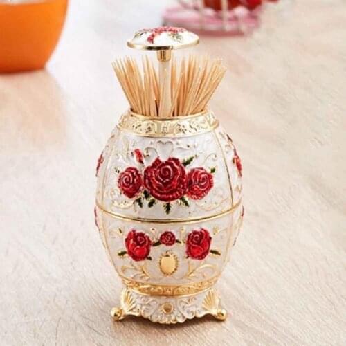 Toothpick Holder European Style Metal Vintage Automatic Zinc Alloy Metal Toothpick Dispenser Box Organizer