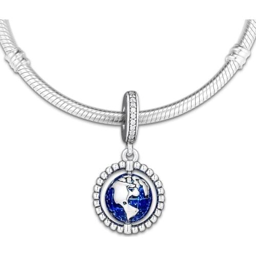 DIY Fits for Pandora Charms Bracelets Spinning Globe Beads 100% 925 Sterling-Silver-Jewelry Free Shipping