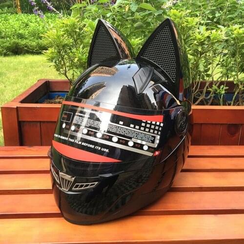 Designer Cat Ear Motorcycle Helmet Cross-country Man And Woman Racing Helmet Four Seasons Anti-fog All-over Cat Ear Helmet