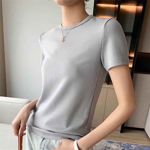 Summer T shirt Tops Women England Style Simple Solid O-Neck Cotton Match Basic Harajuku Tshirt Camisetas Verano Mujer 2021