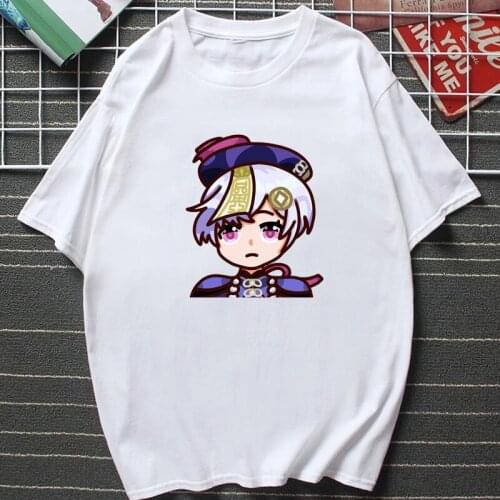 Genshin Impact Printed Kawaii Cartoon Woman T-Shirts Fashion Casual Loose Camisetas De Mujer 2021 New Game Graphic Tshirt Tops