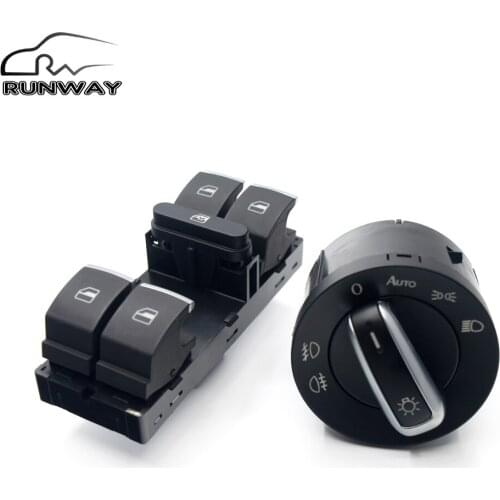 Chrome Headlight Switch W/ AUTO Master Window Switch Button 2PCS/SET For Volkswagen VW Jetta mk5 golf 5 6 tiguan passat b6 CC