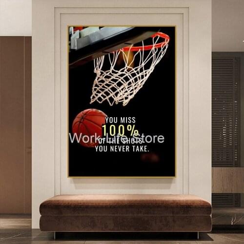 Canvas Paintings, You Miss 100% of the Shots You Never Take. Basketball Quotes Poster and Prints Wall Art Pictures Living Room