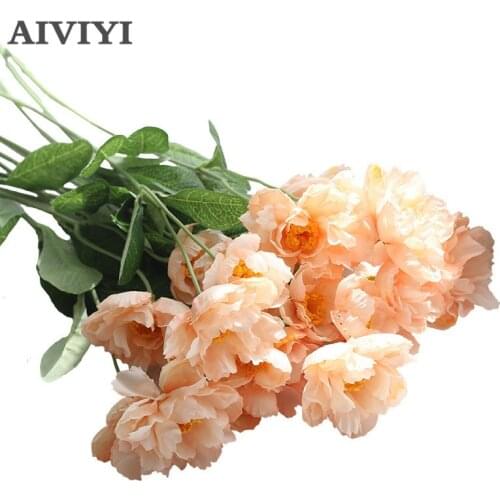 Beautiful Artificial Poppy Sunset Red Silk Flower 2 Heads Fake Poppy Wedding Flowers Garland Hair Home DIY Decoration Bouquet