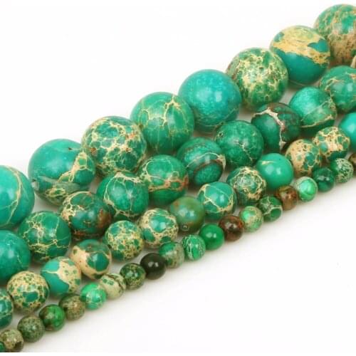 Natural Stone 15" Strand Green Sea Sediment Imperial Round Loose Beads 4 6 8 10MM Pike Size For DIY Handmade Jewelry Making