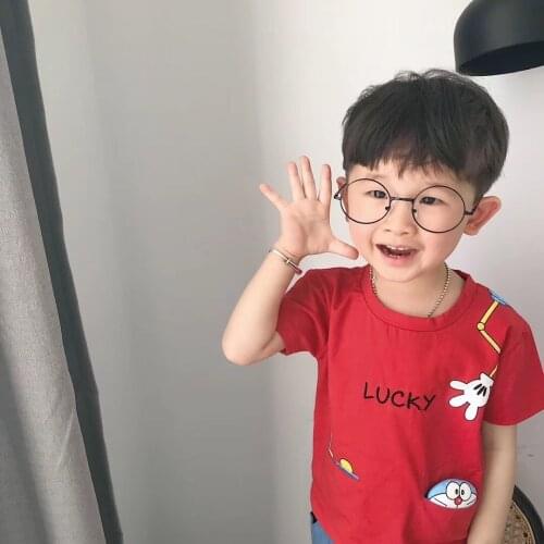 Summer New Children T-Shirts Cartoon Printing O-Neck Red Color Short Summer Unisex Cotton Boys and Girls Clothes for 1-6years