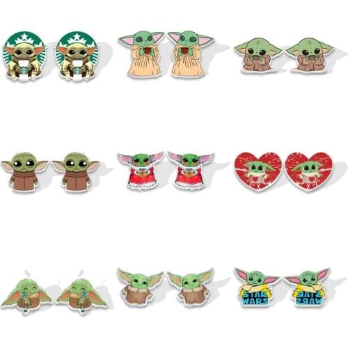 Cute Cartoon Yo-da Baby Acrylic Stud Earrings For Girls Gift Jewelry Accessories