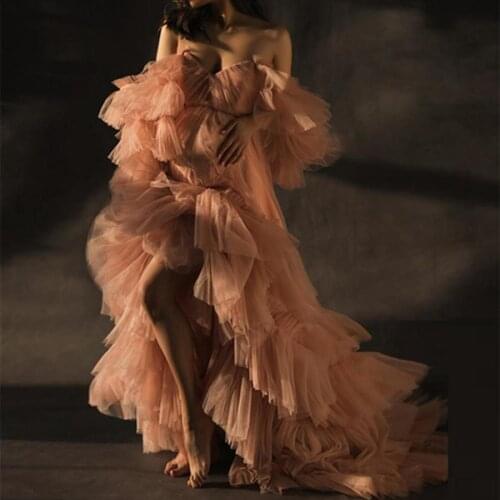 Sweet Heart Collar Maternity Evening Dresses Tulle Robe Sheer Tulle Maternity Dress See Through Blush Pink Gown