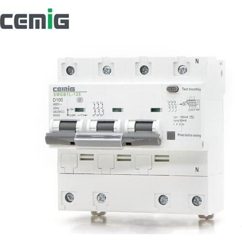 Cemig Miniature Leakage Circuit Breaker MCB Phase Line + Neutral + Leakage Protection RCD AC230V 63A-100A SMGB1L-125 3P+N RCBO