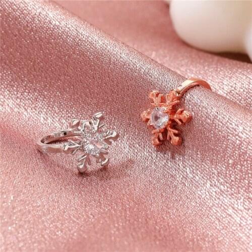 Fashion Design Snowflake Crystal Earrings For Women Girls High Quality Geometric Rhinestone Clip Ear Jewelry Party Gifts 2pieces