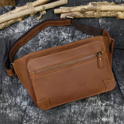 Luufan Genuine Leather Men Fanny Pack vintage leather Waist Belt Bag Chest Pack Sling Bag Design Cigarette Case Phone Pouch