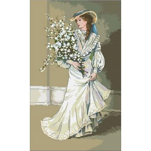 Beauty holding flowers patterns Counted Cross Stitch 11CT 14CT DIY Cross Stitch Kit Embroidery Needlework Sets home decor