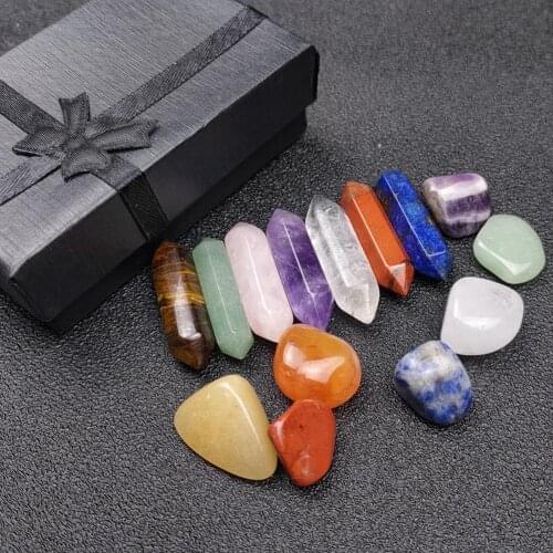 7 Chakra Stone Set Natural Crystal Wand Healing Prism Meditation Stone Yoga Amulet With Gift Box Energy Stone Lapis Beads 2021