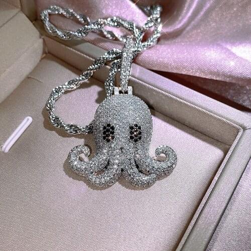 Handmade Iced Out Octopus Pendant Necklace HipHop Jewelry For Women men Micro pave Zircon Rock Pendant Gift