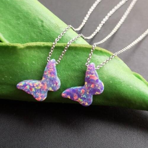 10pcs/lot 8.6x14mm 925 sterling silver Butterfly Fire Opal Necklace for women & Gift Butterfly Necklace Butterfly Opal Charms