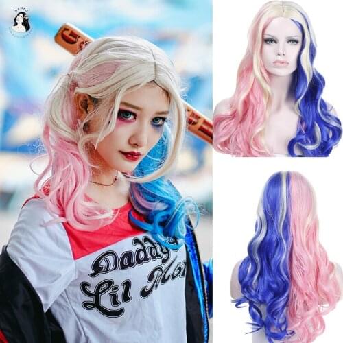 DAN BO clown cosplay wig female long curly hair blue pink long headdress Lolita wig