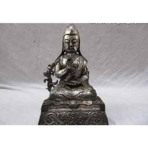 Song voge gem S0349 Tibet Folk Buddhism classical White Copper Bronze Tsong-kha-pa Buddha Statue