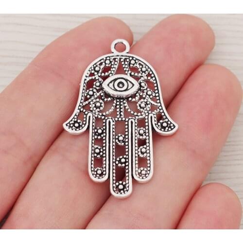 10pcs/lot Death Eye Hamsa Palm Fatima Hand Charms Pendants For Bracelet Necklace Jewelry Making Findings 42x28mm