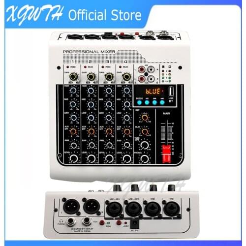 Portable Bluetooth 6 Channel Audio Mixer Sound DJ Mixing Console with Digital Reverb Effect USB MP3 EQualizer 48V Phantom Power
