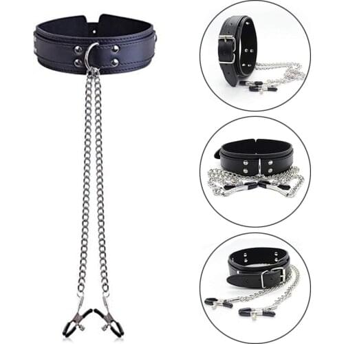 Sex Shop Leather Choker Collar Nipple Breast Clamp Clip Chain Erotic No Vibrators Sex Adult Toys For Women Couples Sex Products